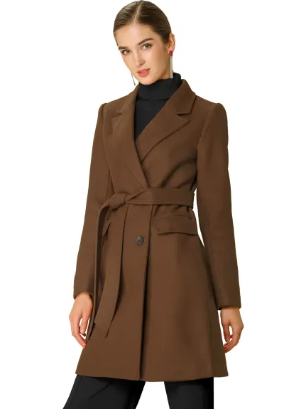 Allegra K- Trench-coat à poche et ceinture à double boutonnage