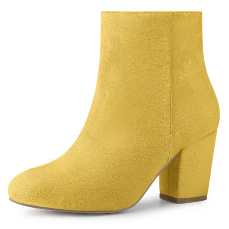 Allegra K- Side Zip Chunky Heel Plain Ankle Boots