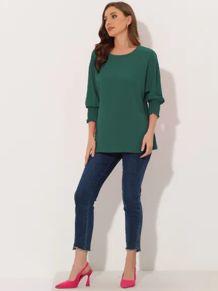 Allegra K - Round Neck Loose Casual Blouse