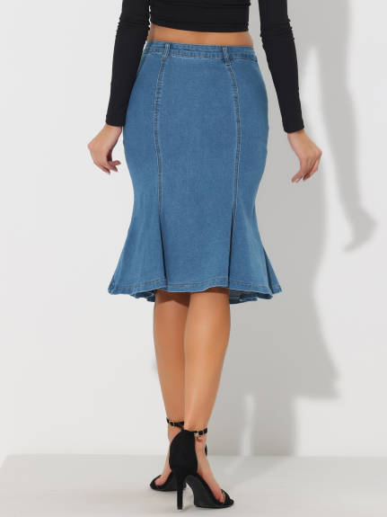 Allegra K - High Waist Denim Bodycon Fishtail Skirt