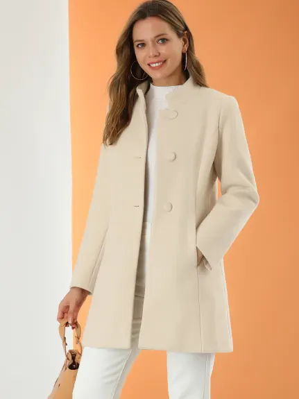 Allegra K- Stand Collar Single Breasted Long Overcoat