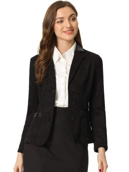 Allegra K - Faux Suede Lapel Button Down Blazer