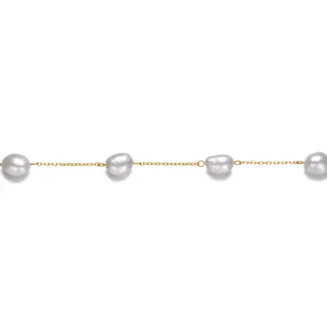 Genevive Bracelet station en argent sterling plaqué or jaune 14 carats avec perles grises avec chaîne d'extension réglable