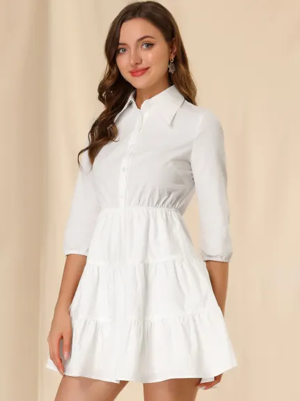 Allegra K- 3/4 Sleeve Tiered Dress