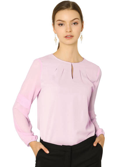 Allegra K- Long Sleeve Keyhole Neck Blouse Top