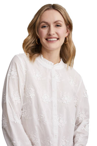 Tribal - Floral Embroidered Blouse with Ruffed Collar