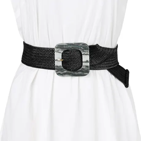 Allegra K- Stretchy Wide Waist Braided Belt Square Buckle