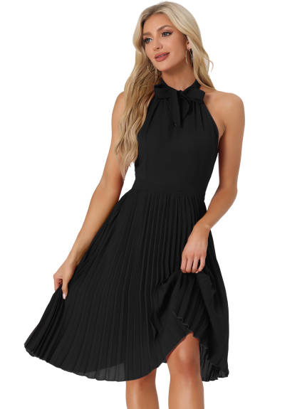 Allegra K - Halter Tie Neck Pleated Party Dress