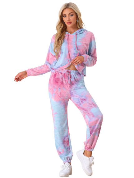 Allegra K - Tie Dye Pullover Hoodie Jogging Tracksuit