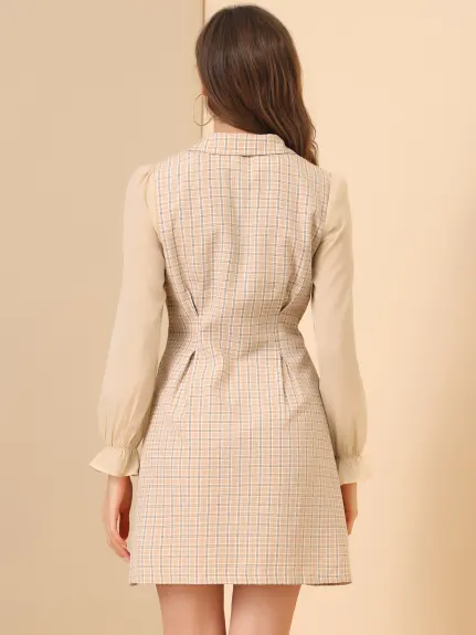 Allegra K- Plaid Double Breasted Long Sleeve Blazer Dress