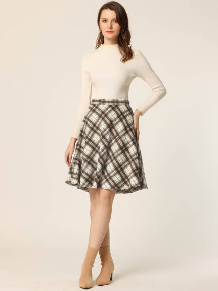 Allegra K - Plaid Tartan Knee Length A-Line Skirt