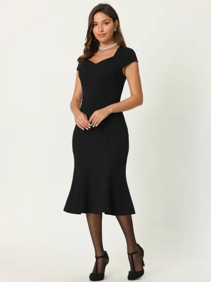 Hobemty- Cap Sleeve Sweetheart Neck Fishtail Dress