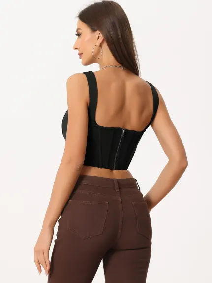 Allegra K- col carré Bustier Zip Top