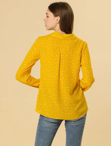 Allegra K- Long Sleeve Printed Button Down Top