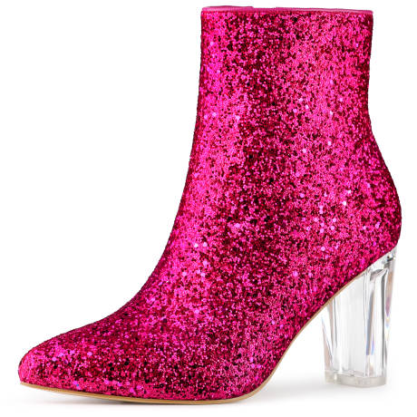 Allegra K - Glitter Clear Block Heel Ankle Booties