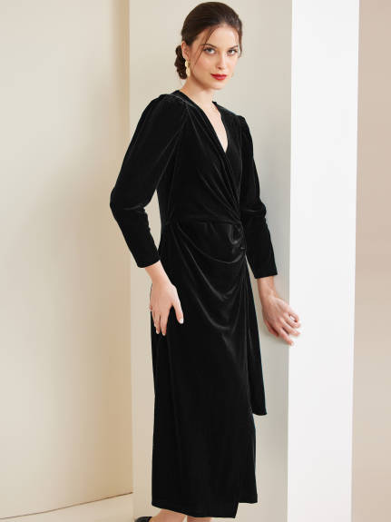 INSPIRE CHIC - Velvet Wrap V-Neck Maxi Dress