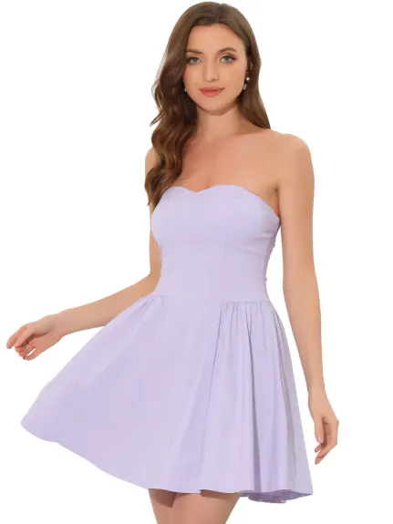 Allegra K- Strapless Zipper Mini Flare Dress