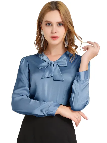 Allegra K- Satin Tie Neck Blouse