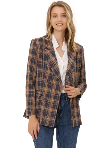 Allegra K- Blazer croisé à revers et épaules rembourrées