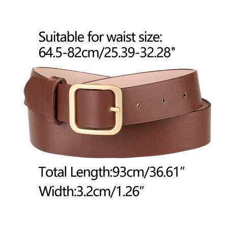 Allegra K- Square Pin Gold Buckle Wide Leather Waist Belt