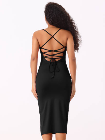 Allegra K- Strap Sleeveless Split Bodycon Dress