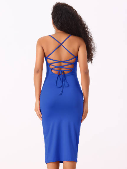 Allegra K- Strap Sleeveless Split Bodycon Dress