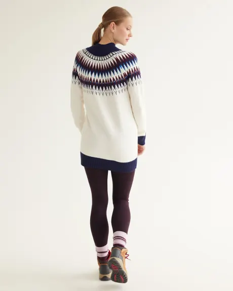 Long-Sleeve Tunic Sweater with Fair-Isle Pattern