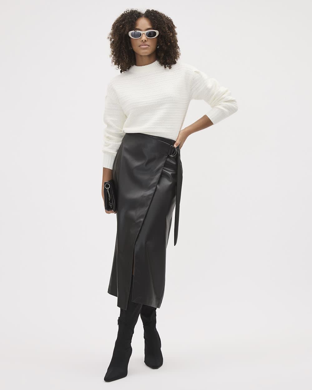 Faux Leather A-Line Midi Skirt