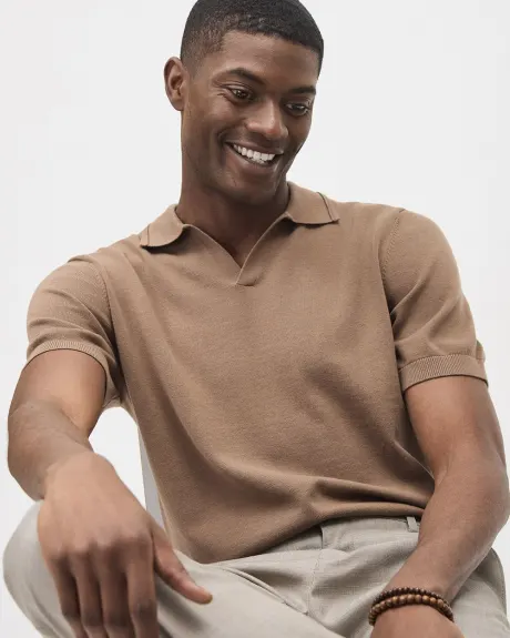 Short-Sleeve Cotton Polo Sweater with Johnny Collar