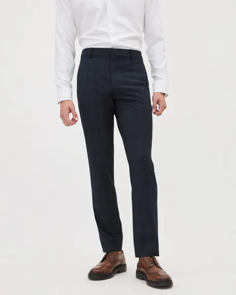 Navy Checkered Slim-Fit City Pant