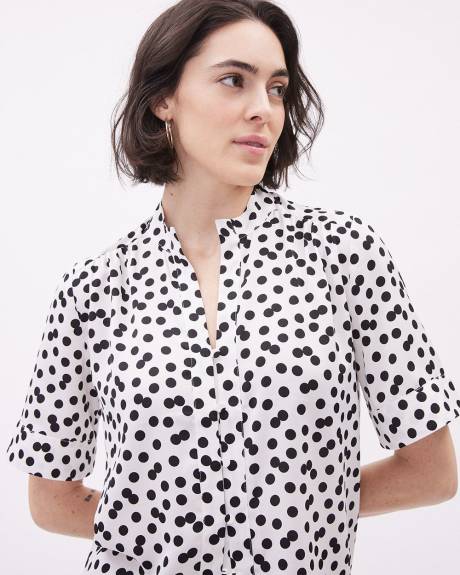 Short-Sleeve Buttoned-Down Satin Blouse