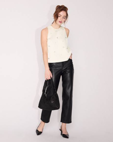 Sleeveless Halter-Neck Satin Blouse with Gems