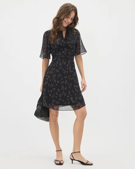 Short-Sleeve Shirt-Collar Fit and Flare Dress