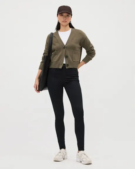 Cropped Boxy Cardigan with Pockets