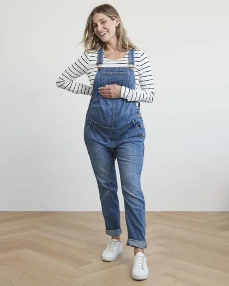 Medium Wash Denim Overalls - Thyme Maternity