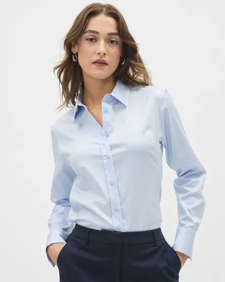 Blouse Boutonnée en Popeline à Manches Longues