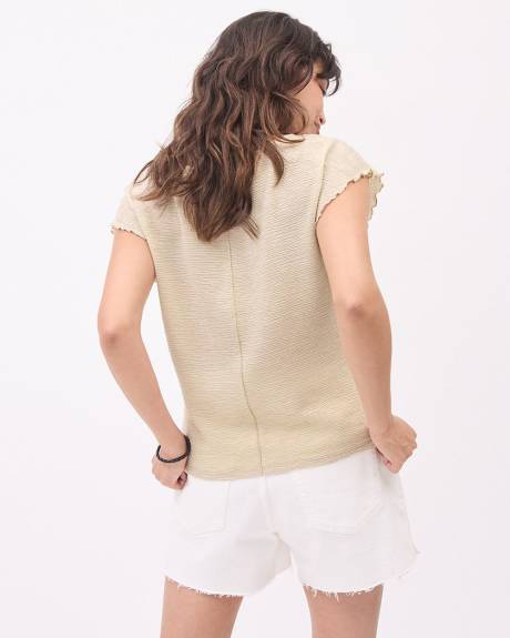 Extended-Sleeve Top with Boat Neckline and Lettuce Trims