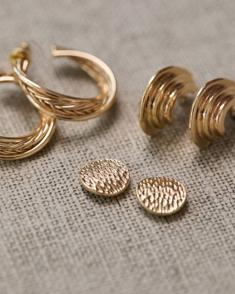 Golden Earrings - 3 Pairs