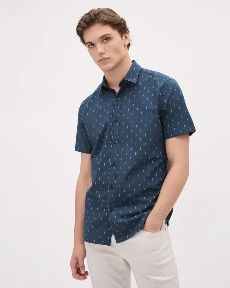 Chemise Étroite en Coton à Manches Courtes à Motif Géométrique