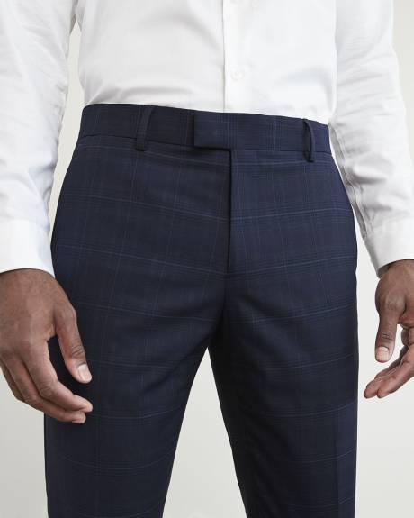 Pantalon de Complet Marine Carreauté à Coupe Étroite