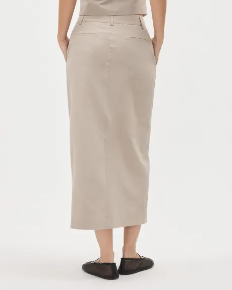 Jupe Fourreau Midi Beige à Taille Haute