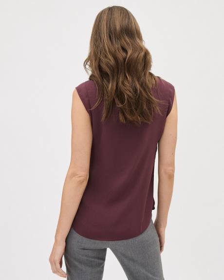 Solid Cap-Sleeve Crew-Neck Silky Crepe Blouse