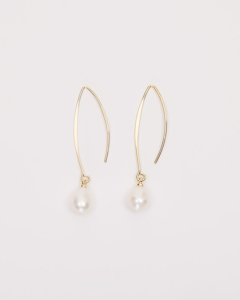 Golden Earrings with Pearl Pendant