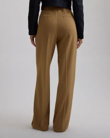 Pantalon Caramel en Sergé à Taille Haute et Jambe Large