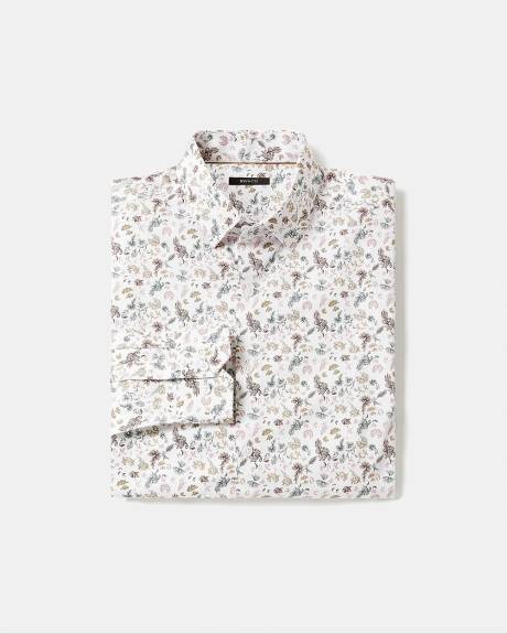 Chemise Habillée Blanche à Coupe Étroite avec Motif Floral