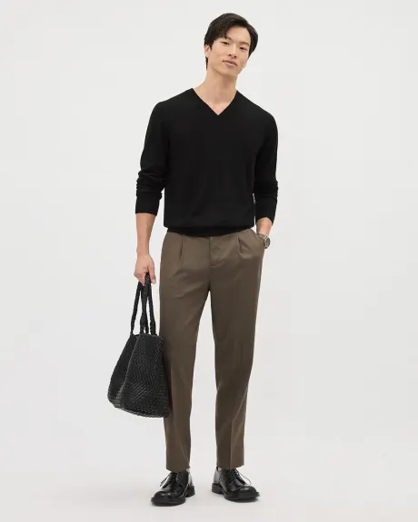 Pleated Solid Tapered-Leg Pant with Elastic Waistband