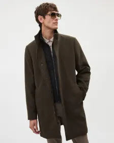 Classic Brown Mock-Neck Wool Coat with Dickey