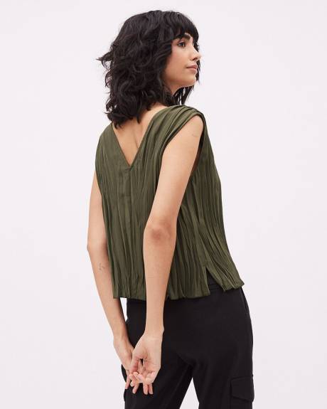 Sleeveless V-Neck Crinkle-Crepe Blouse