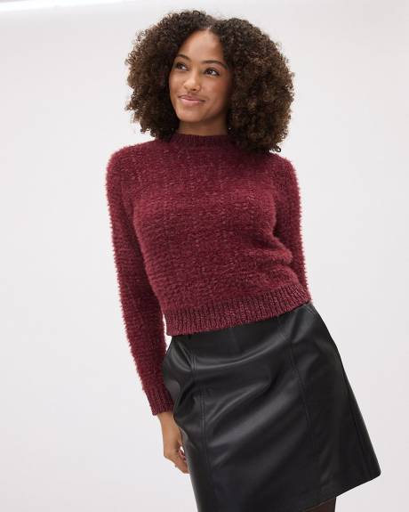 Long-Sleeve Crew-Neck Feather-Yarn Sweater