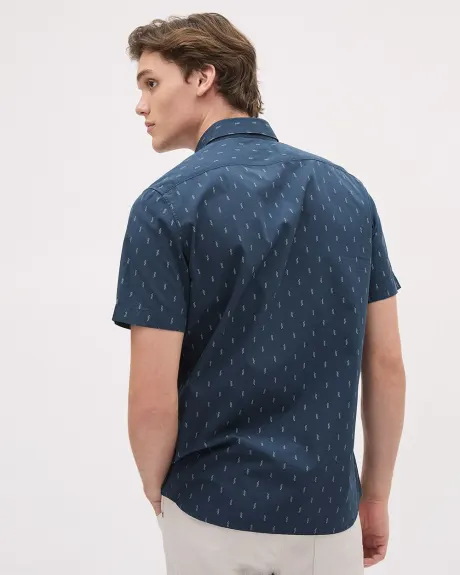 Short-Sleeve Slim-Fit Cotton Shirt with Geo Pattern